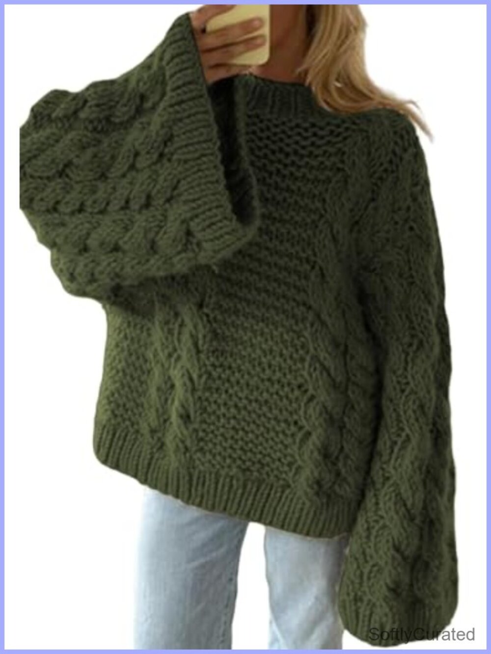 Oversized Cable Knit Sweater Long Sleeve Chunky Pullover
